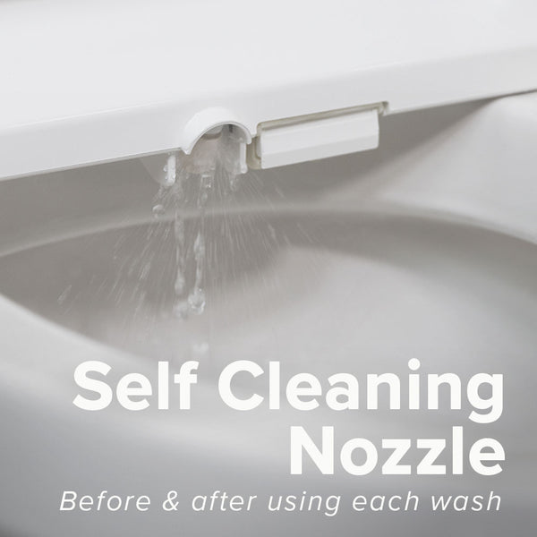 SmartBidet self cleaning nozzle spraying water for automatic sanitization before and after each wash
