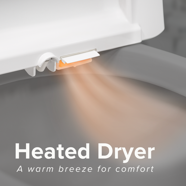 SmartBidet heated dryer vent releasing a warm air breeze for hands-free comfort and drying