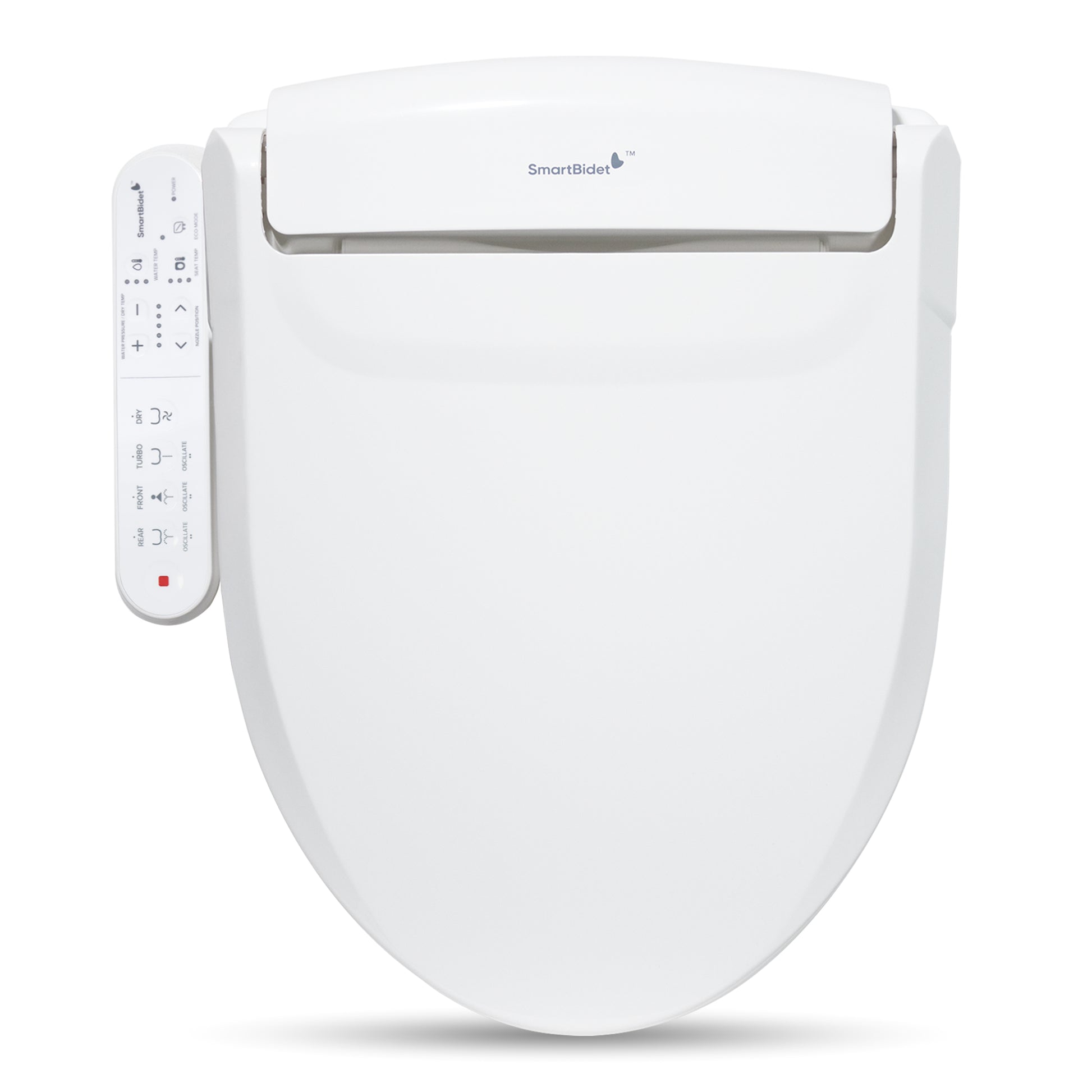 SmartBidet SB-2000 Bidet Seat with electronic features including a remote control, in white color.